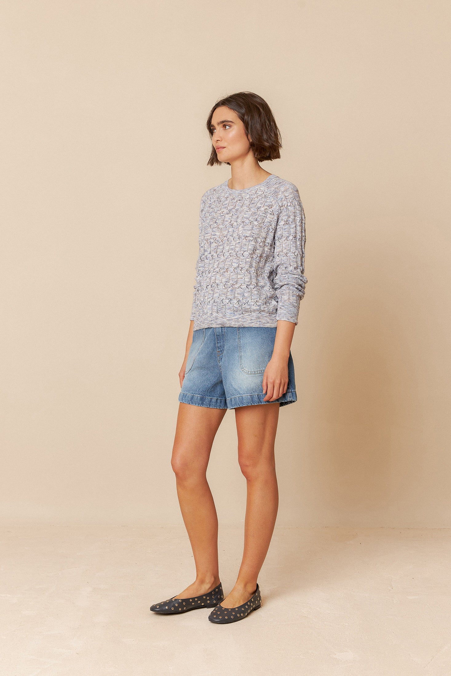 Indi And Cold - Pointelle Knit Sweater - Azul 466