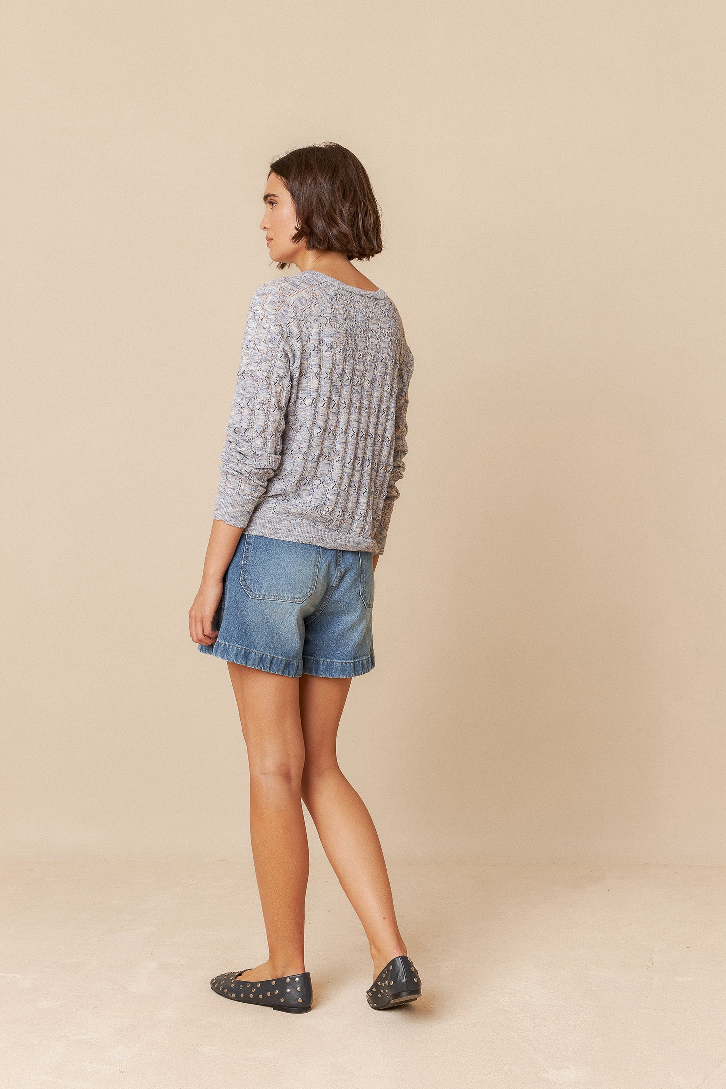 Indi And Cold - Pointelle Knit Sweater - Azul 466