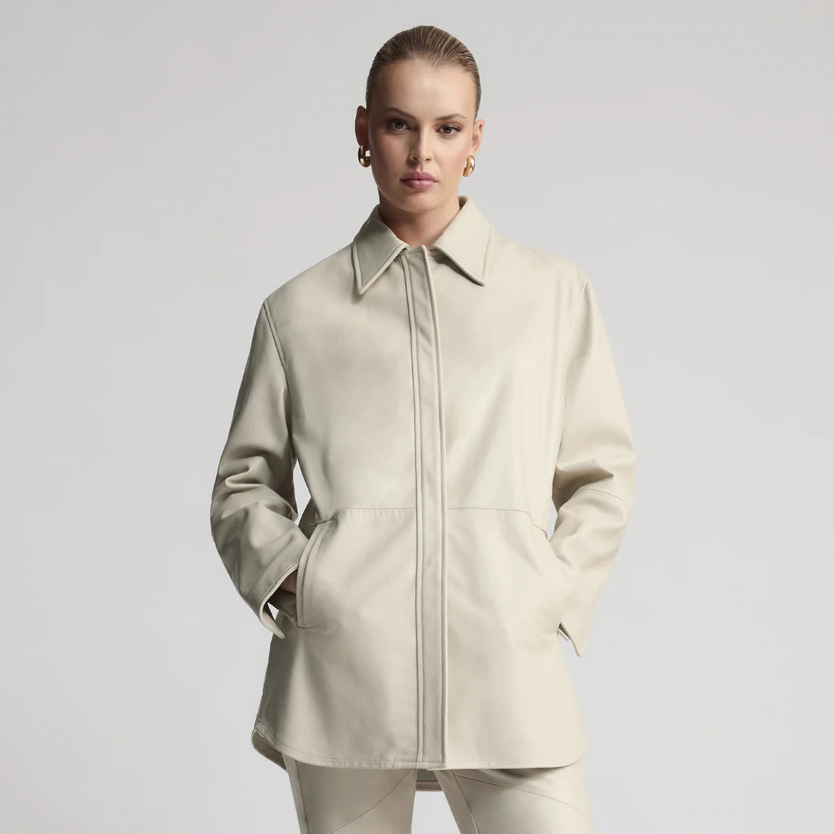 Raw By Raw - Isla Oversized Stud Front Jacket - Porcelain