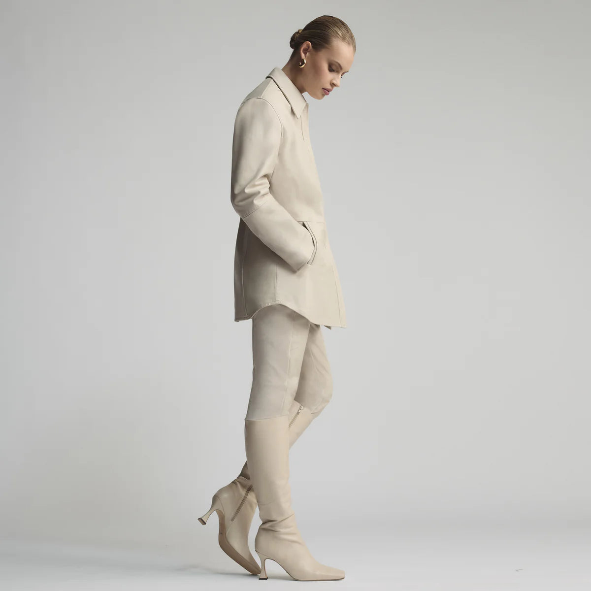 Raw By Raw - Isla Oversized Stud Front Jacket - Porcelain