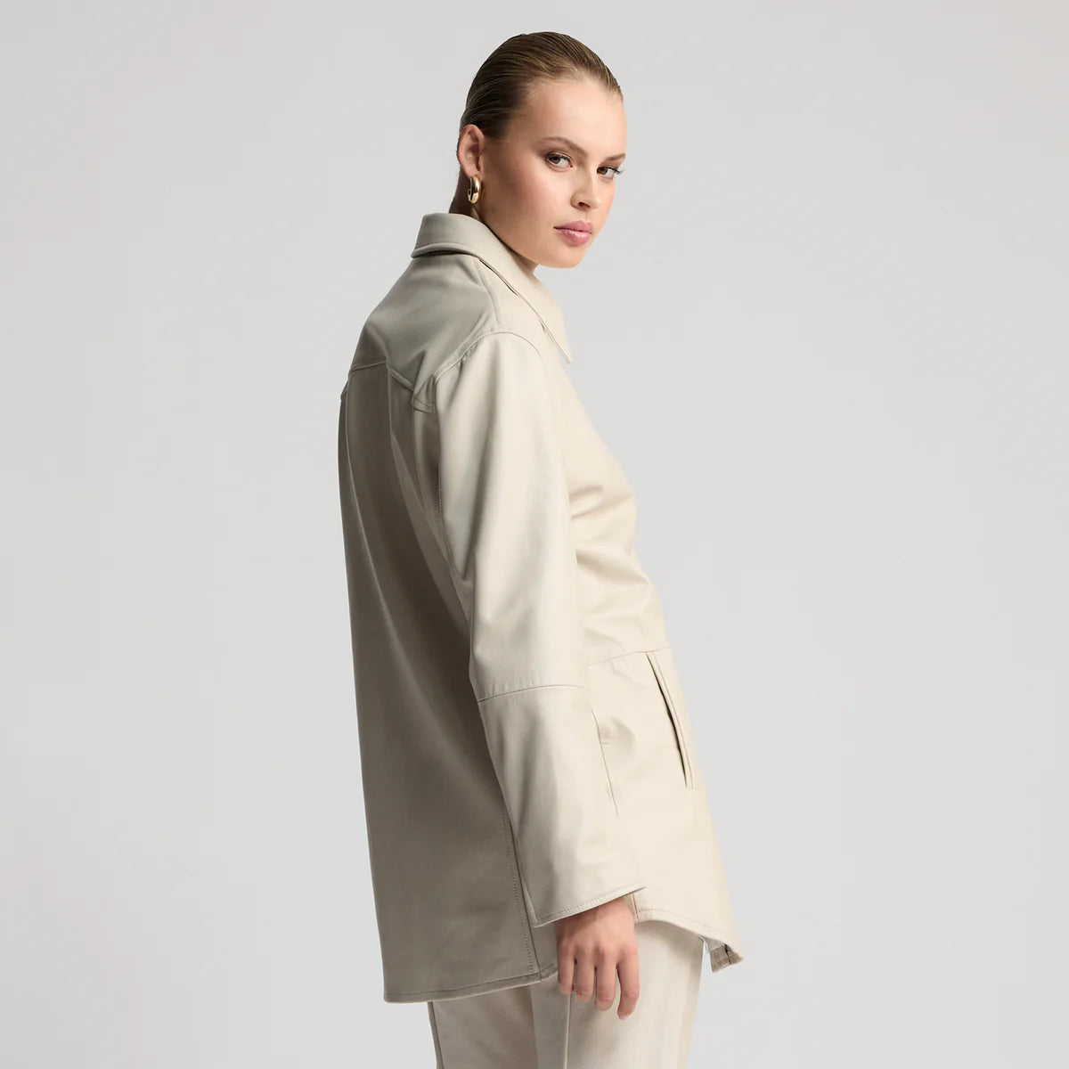 Raw By Raw - Isla Oversized Stud Front Jacket - Porcelain