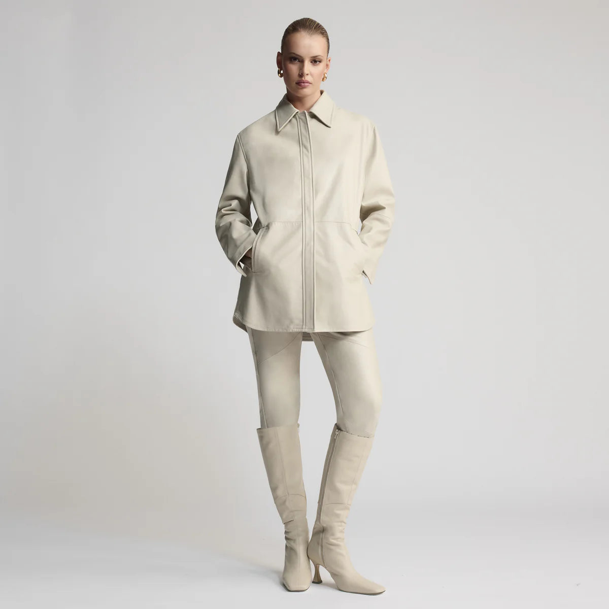 Raw By Raw - Isla Oversized Stud Front Jacket - Porcelain