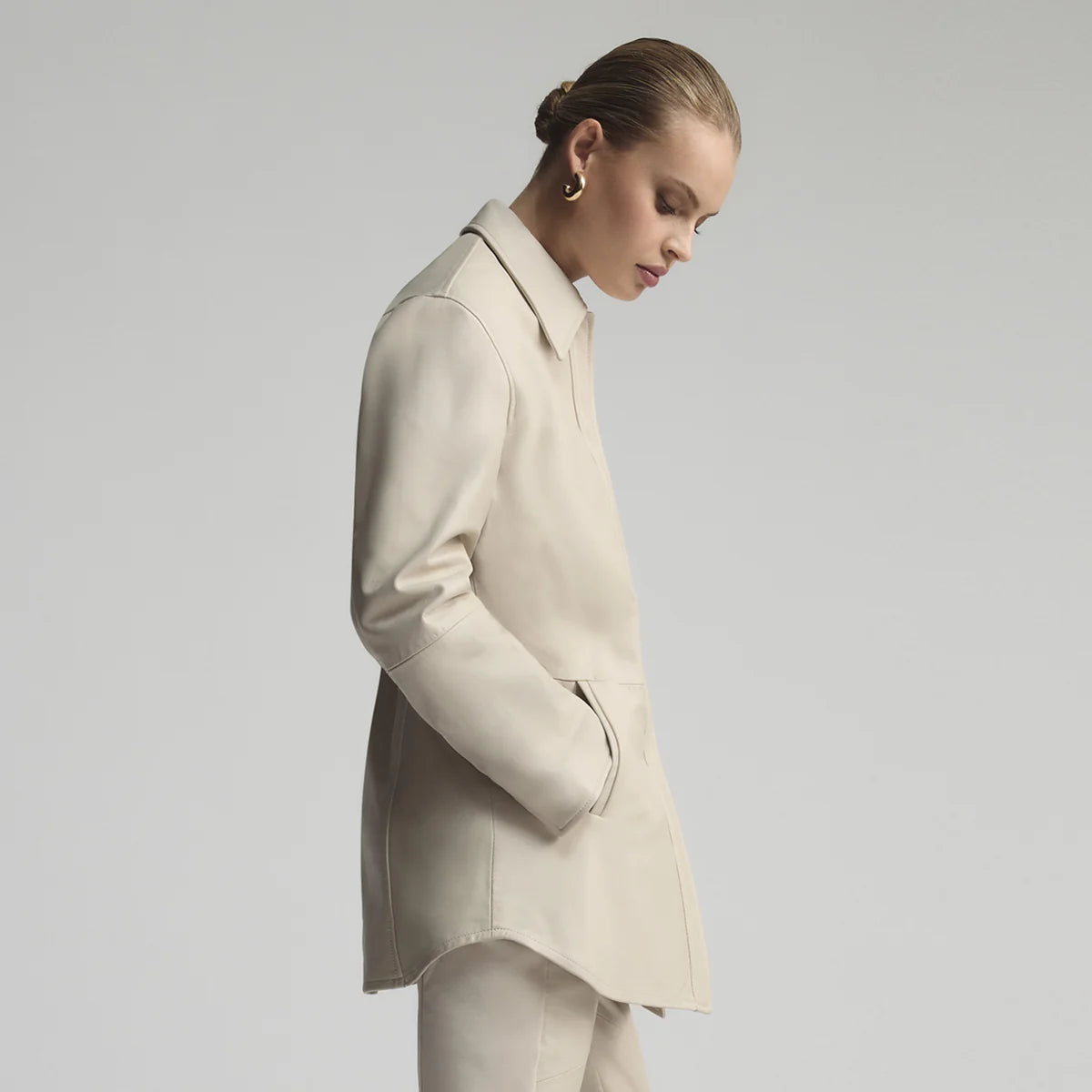 Raw By Raw - Isla Oversized Stud Front Jacket - Porcelain