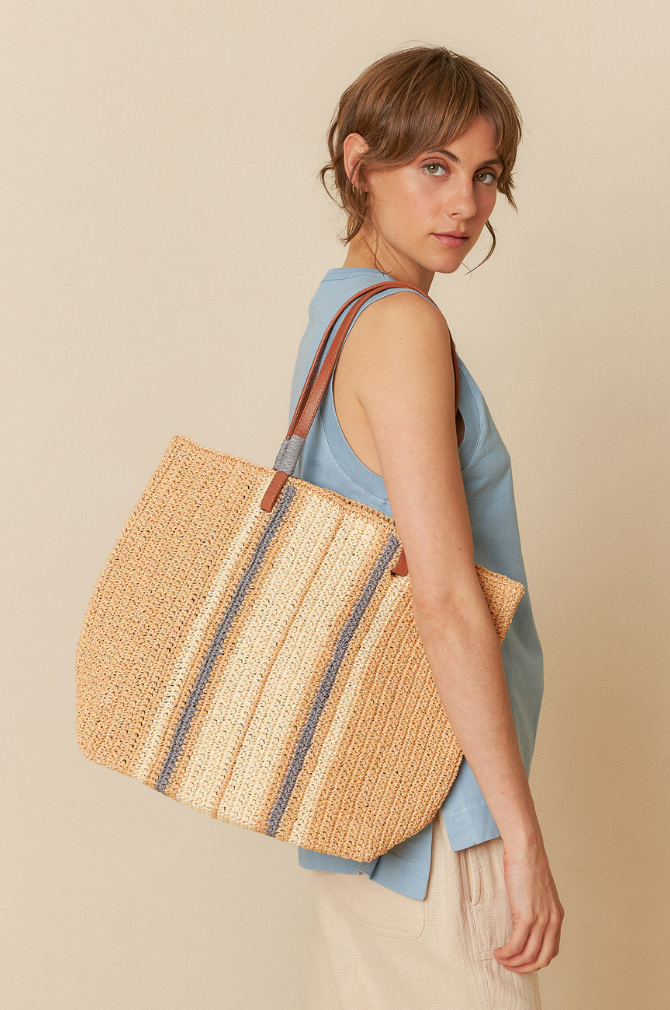 Indi And Cold - Tricolour Raffia Bag - Mandarina 720