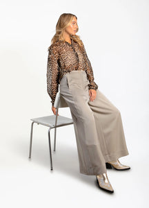 Coster Copenhagen - Shiny Wide Pants With High Waist Petra Fit - Grey Sand