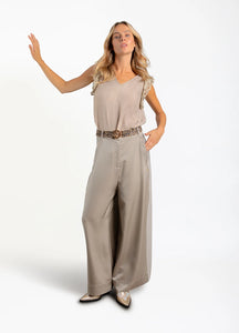 Coster Copenhagen - Shiny Wide Pants With High Waist Petra Fit - Grey Sand
