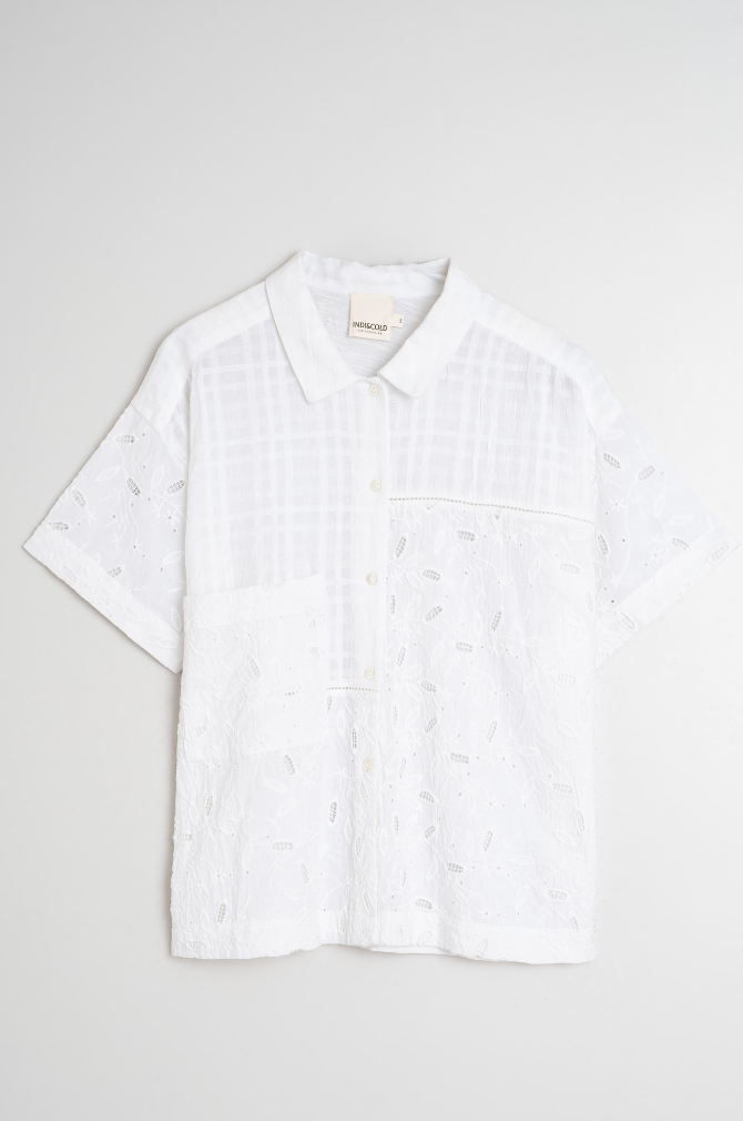 Indi And Cold - Combined Embroidery Short Sleeve Shirt - Blanco 350
