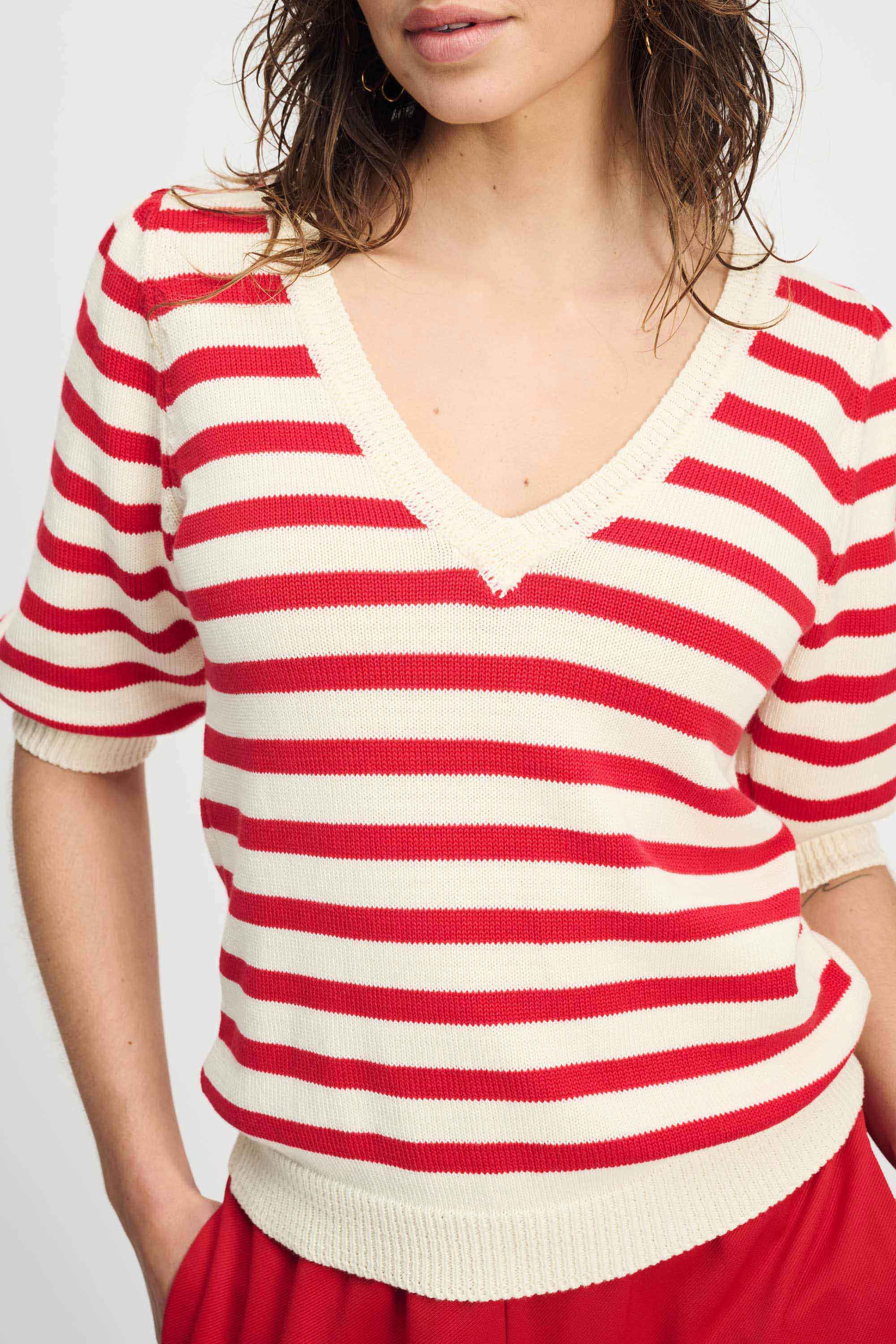 Pom Amsterdam - Striped Scarlet Red Pullover
