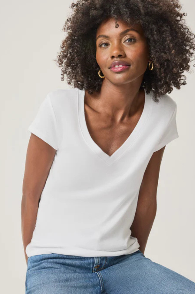 Splendid - Faye 1X1 V Neck Tee - White