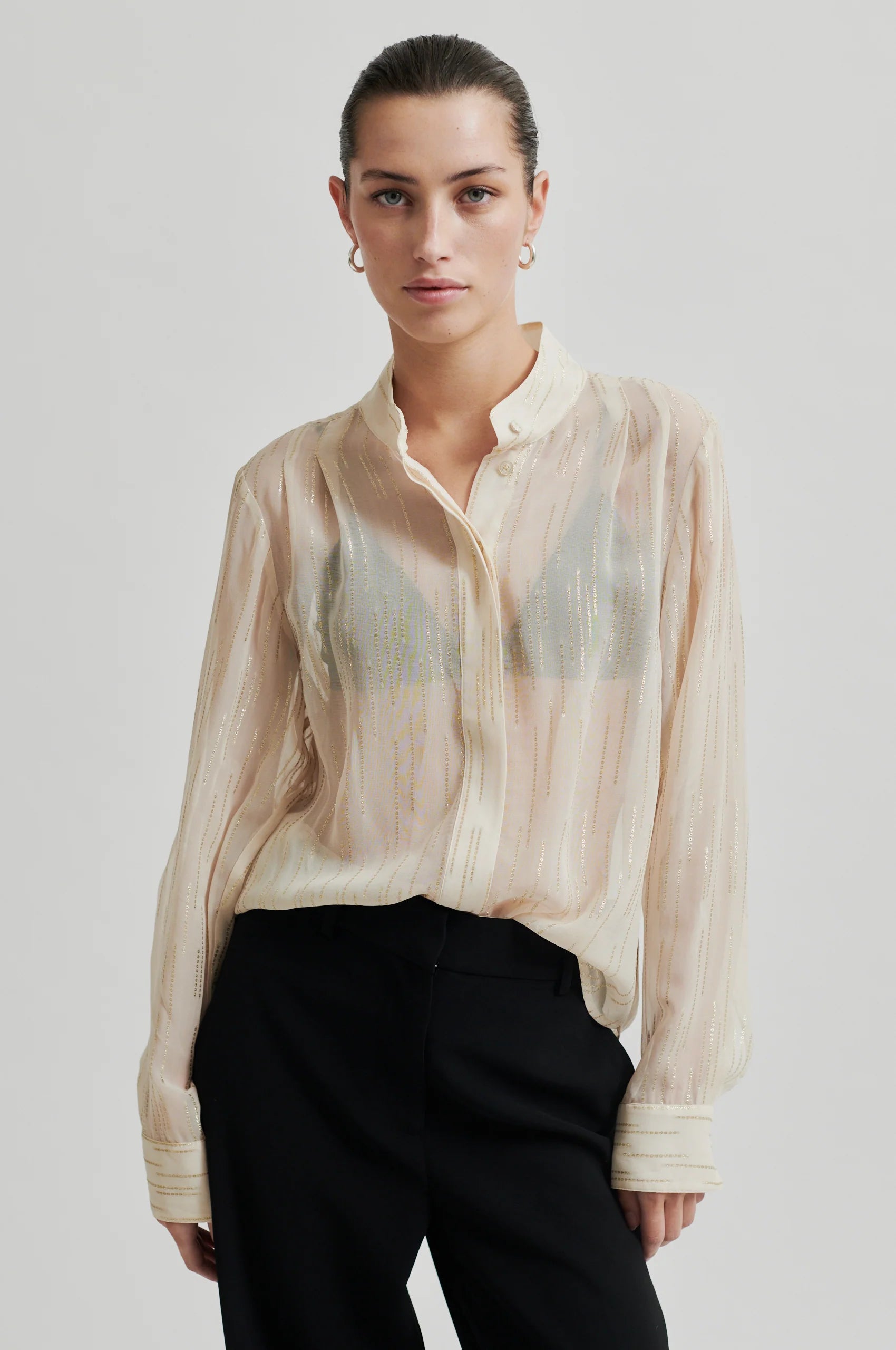Second Female - Drizzle Lurex Textured Shirt - Pumice Stone