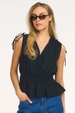 Load image into Gallery viewer, Second Female - Capri Short Sleeve Tie Peplum Top - Black
