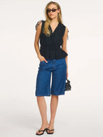 Load image into Gallery viewer, Second Female - Capri Short Sleeve Tie Peplum Top - Black
