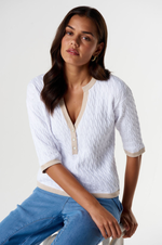 Load image into Gallery viewer, Cloth Paper Scissors - Solar Knitted Henley - White

