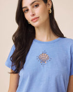 Load image into Gallery viewer, Splendid - Seashell Embroidered Short Sleeve Tee - Azure
