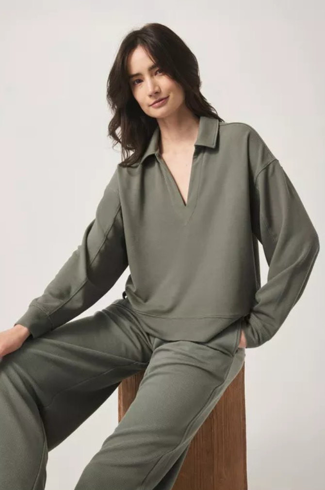 Splendid - Waffle Scuba Polo Sweatshirt - Soft Vob