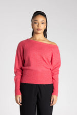 Load image into Gallery viewer, Two T's - Off The Shoulder Fluffy Knit - Raspberry
