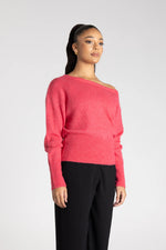 Load image into Gallery viewer, Two T's - Off The Shoulder Fluffy Knit - Raspberry
