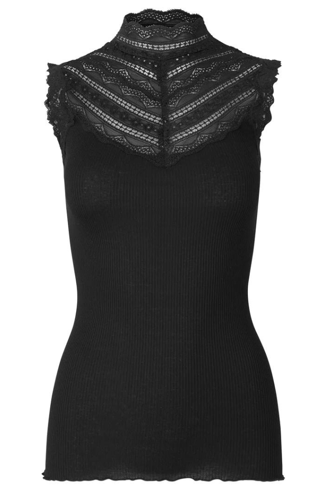 Rosemunde - High Neck Lace Top S'Less - Black