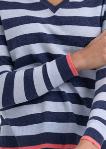 Zaket And Plover - Essential Stripe V Sweater - Denim