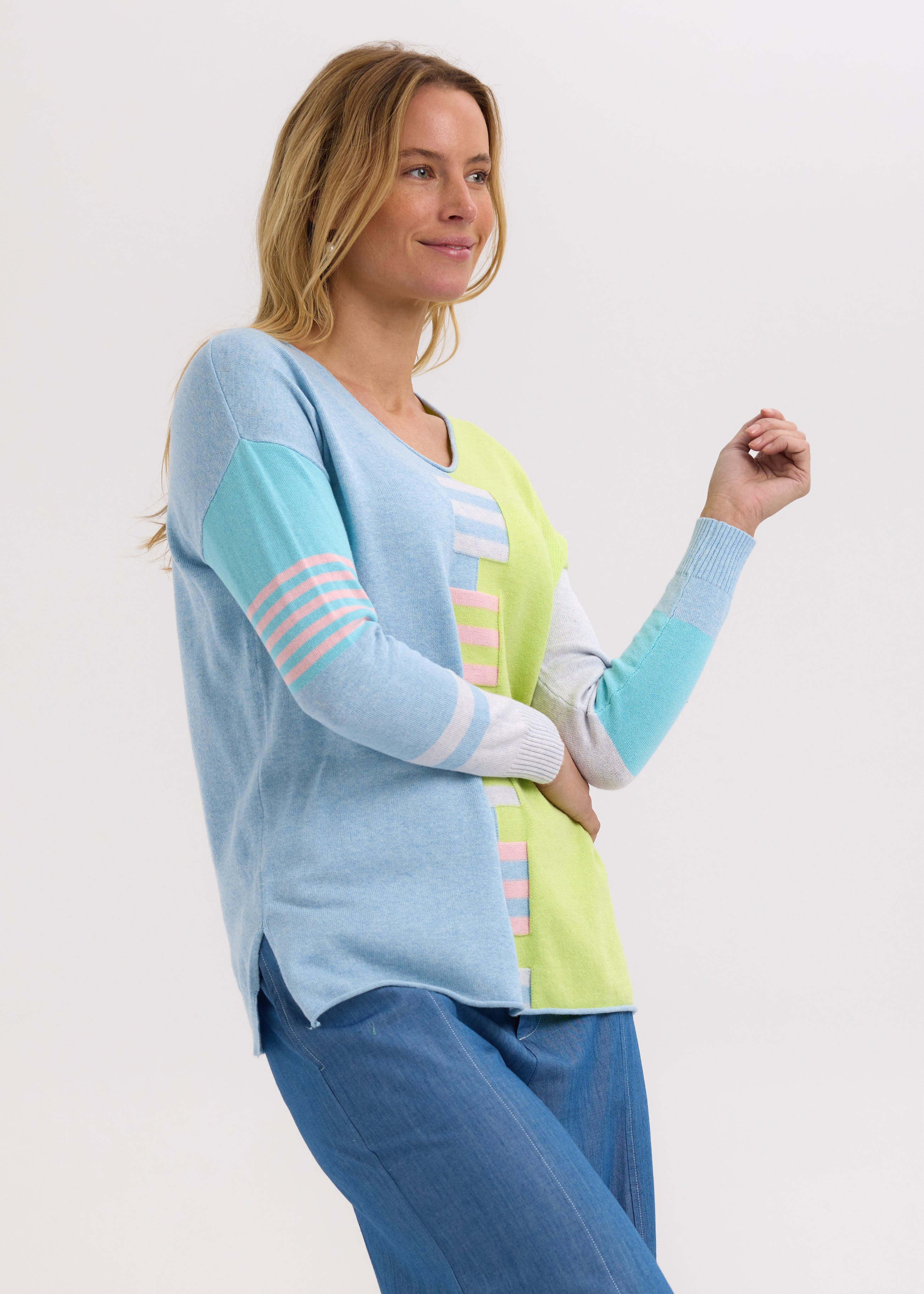 Zaket And Plover - Ladder Stripe V Jumper - Baby Blue