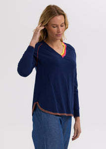 Zaket And Plover - Rounded Bottom V Jumper - Navy