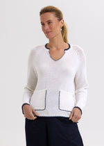 Load image into Gallery viewer, Zaket And Plove - Hand Work Trim A-Line Jumper - White
