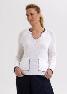 Zaket And Plove - Hand Work Trim A-Line Jumper - White