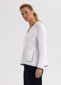 Zaket And Plove - Hand Work Trim A-Line Jumper - White