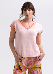 Zaket And Plover - Stripe Trim Top - Blush