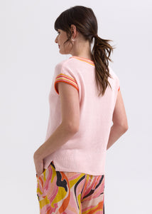 Zaket And Plover - Stripe Trim Top - Blush