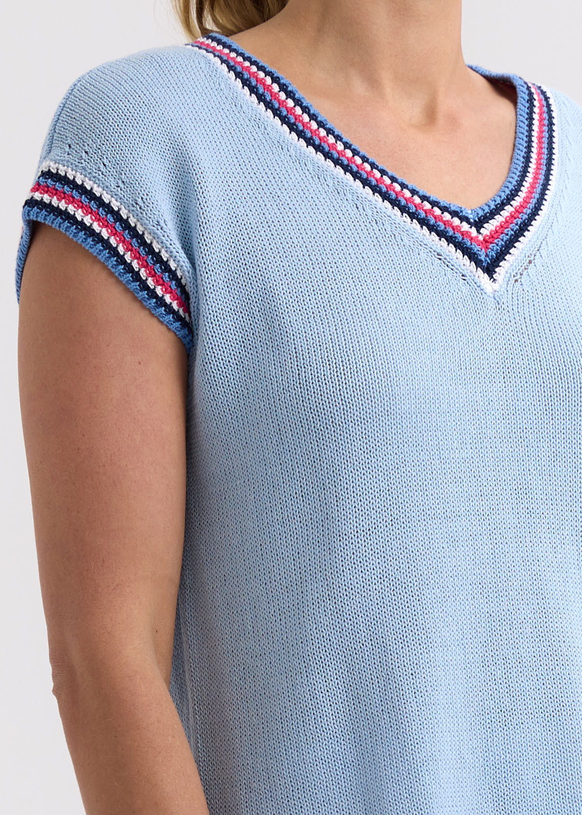 Zaket And Plover - Stripe Trim Top - Powder