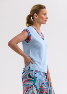 Zaket And Plover - Stripe Trim Top - Powder