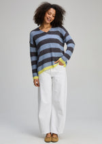 Load image into Gallery viewer, Zaket And Plover - Cozy Kid Stripe V Neck Sweater - Mist
