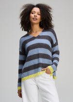 Load image into Gallery viewer, Zaket And Plover - Cozy Kid Stripe V Neck Sweater - Mist
