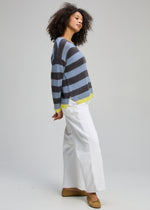 Load image into Gallery viewer, Zaket And Plover - Cozy Kid Stripe V Neck Sweater - Mist
