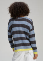 Load image into Gallery viewer, Zaket And Plover - Cozy Kid Stripe V Neck Sweater - Mist
