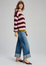 Load image into Gallery viewer, Zaket And Plover - Cozy Kid Stripe V Neck Sweater - Sugar Plum
