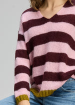 Load image into Gallery viewer, Zaket And Plover - Cozy Kid Stripe V Neck Sweater - Sugar Plum
