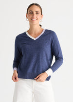 Load image into Gallery viewer, Zaket and Plover - V Accent Knit - Denim
