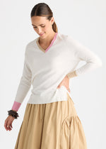 Load image into Gallery viewer, Zaket and Plover - V Accent Knit - White
