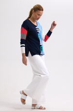 Load image into Gallery viewer, Zaket And Plover - Ladder Stripe V Jumper - Dark Denim
