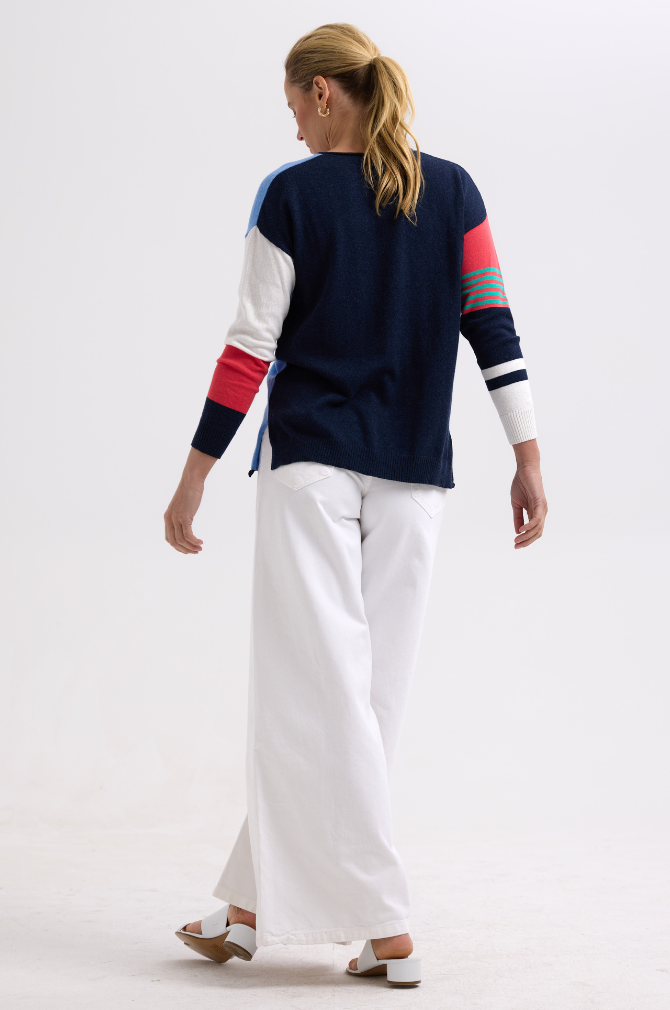 Zaket And Plover - Ladder Stripe V Jumper - Dark Denim
