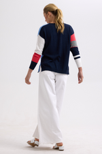 Load image into Gallery viewer, Zaket And Plover - Ladder Stripe V Jumper - Dark Denim
