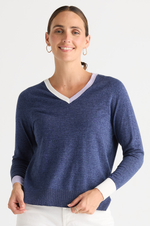 Load image into Gallery viewer, Zaket and Plover - V Accent Knit - Denim
