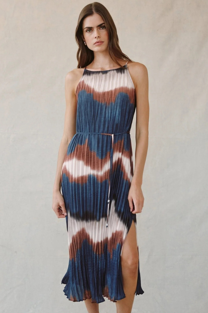 Bella Dahl - Pleated Midi Dress With Side Slits - Midnight Tides