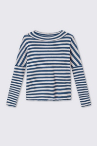 By Basics - Wide Shirt L/S With Small Turtleneck - Raw White/Denim Blue
