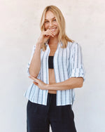 Load image into Gallery viewer, Bella Dahl - Clean Split Back Button Down Shirt - Black &amp; White Shadow Stripe
