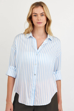 Load image into Gallery viewer, Bella Dahl - Oversized Button Down Shirt - Tidal Blue Stripe
