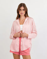 Load image into Gallery viewer, Bella Dahl - Oversized Button Down Shirt - Wide Coral Stripe
