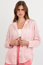 Load image into Gallery viewer, Bella Dahl - Oversized Button Down Shirt - Wide Coral Stripe
